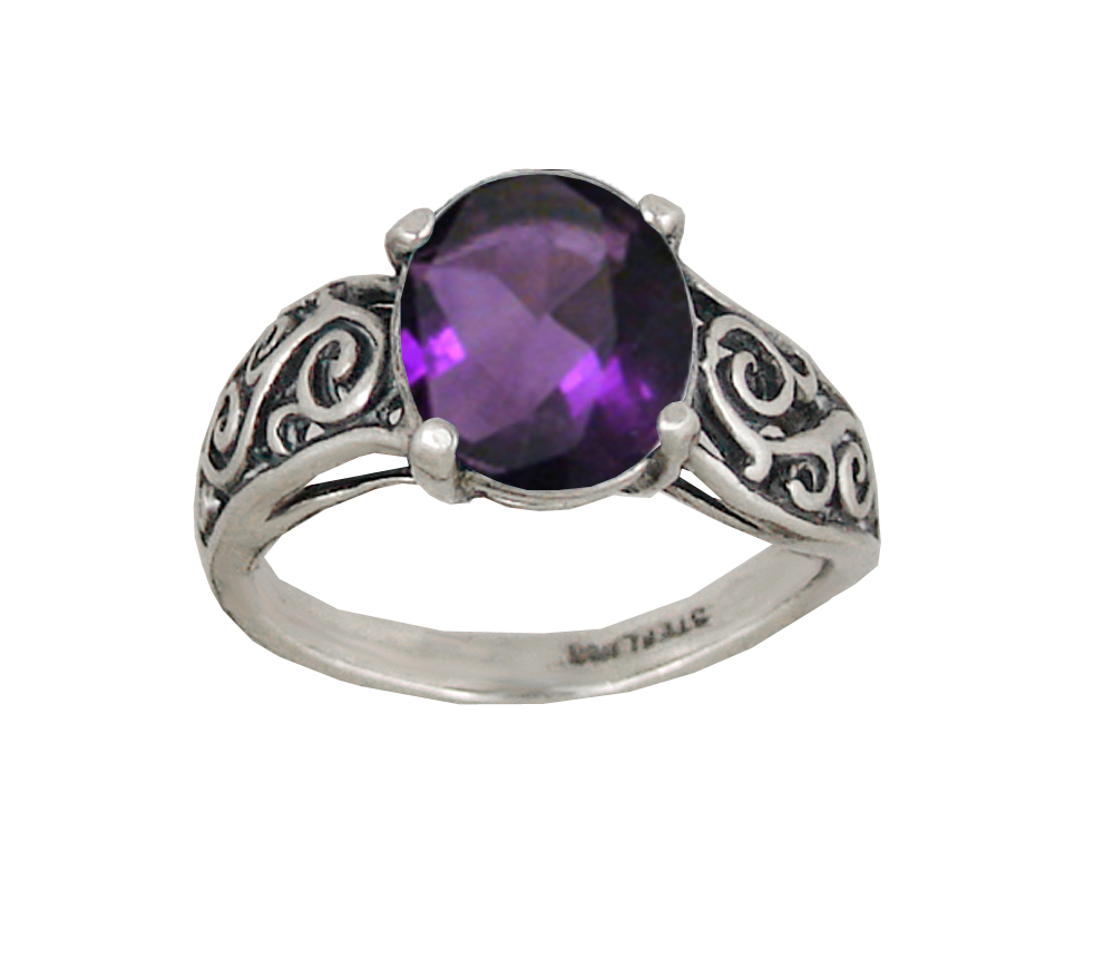 Sterling Silver Ring With Faceted Amethyst Size 10